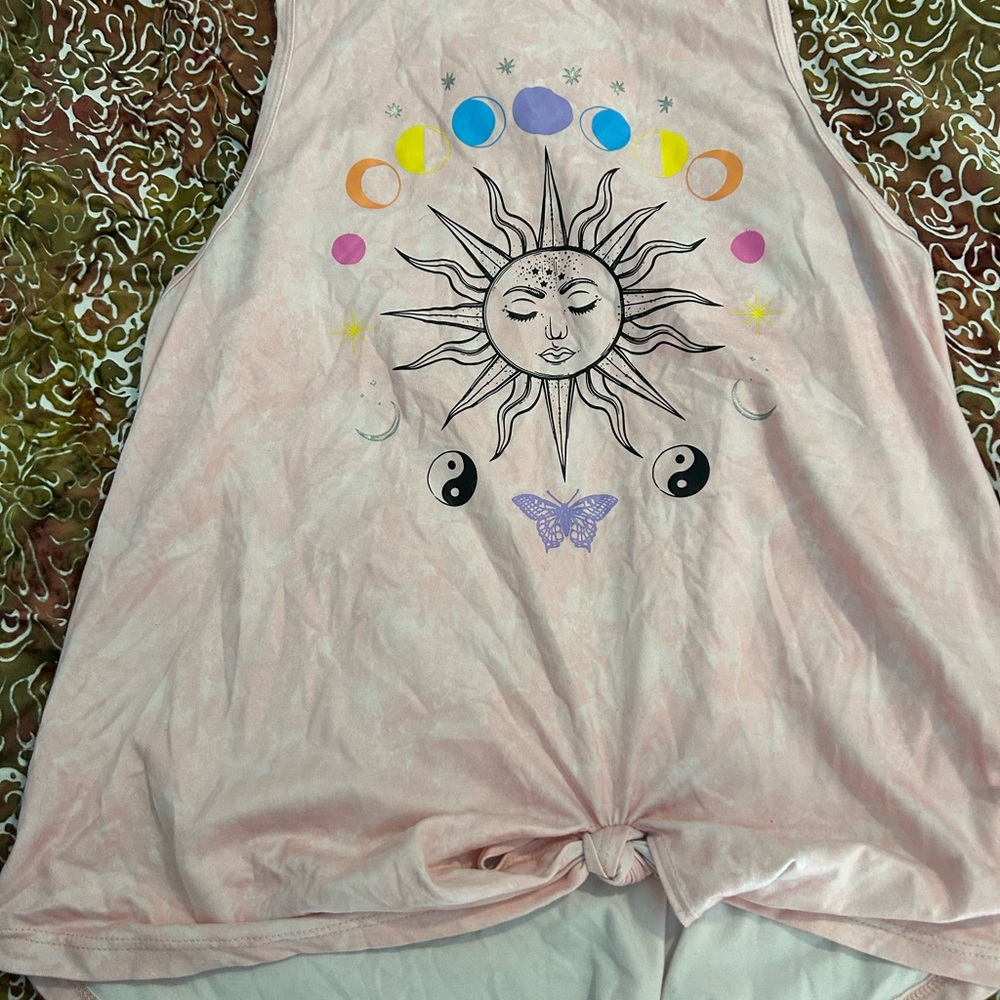 No Boundaries Pink Tie-Front Celestial Tank